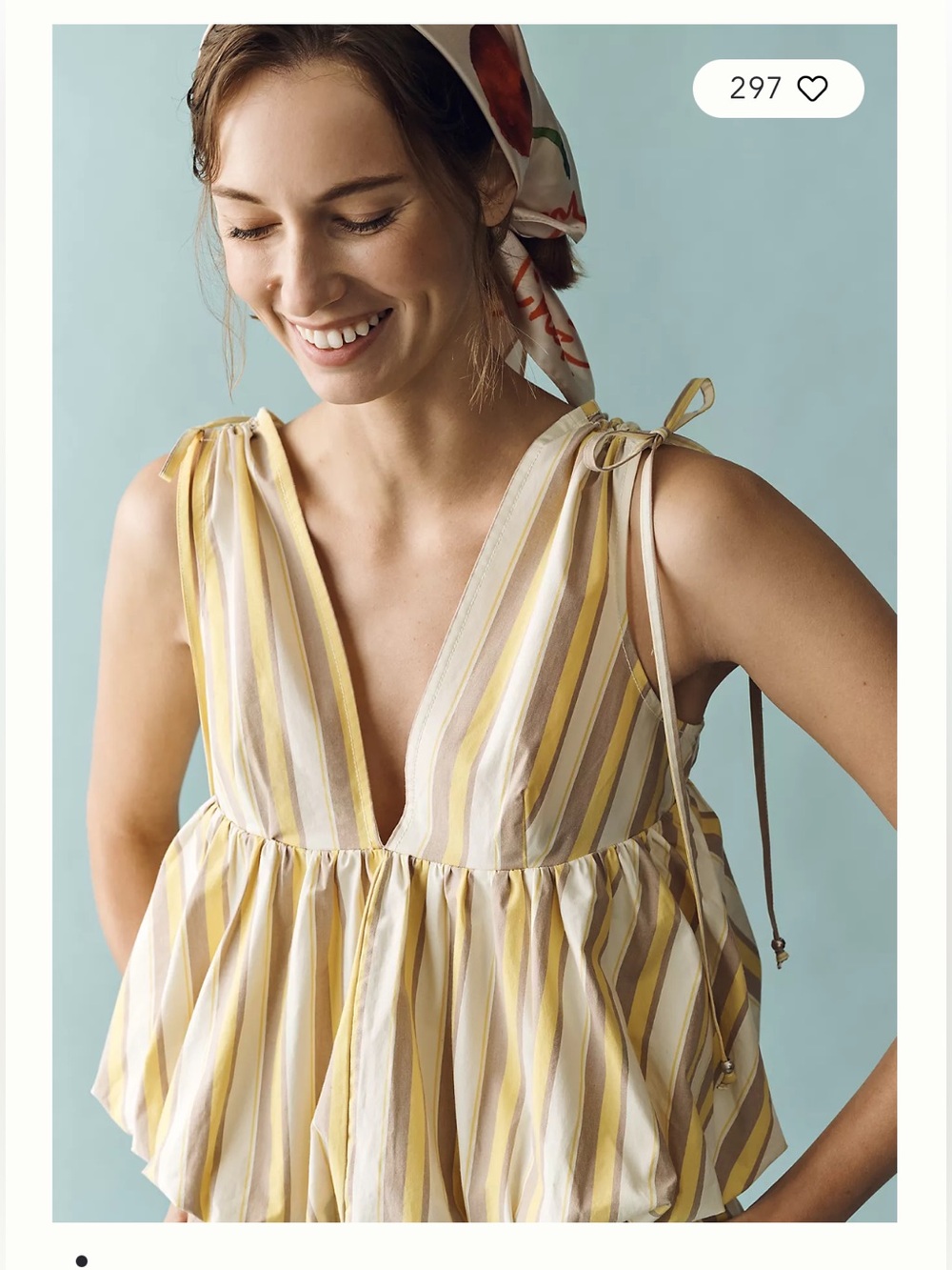 NWT Anthropologie Yellow and White Striped Tie-Shoulder Peplum Top